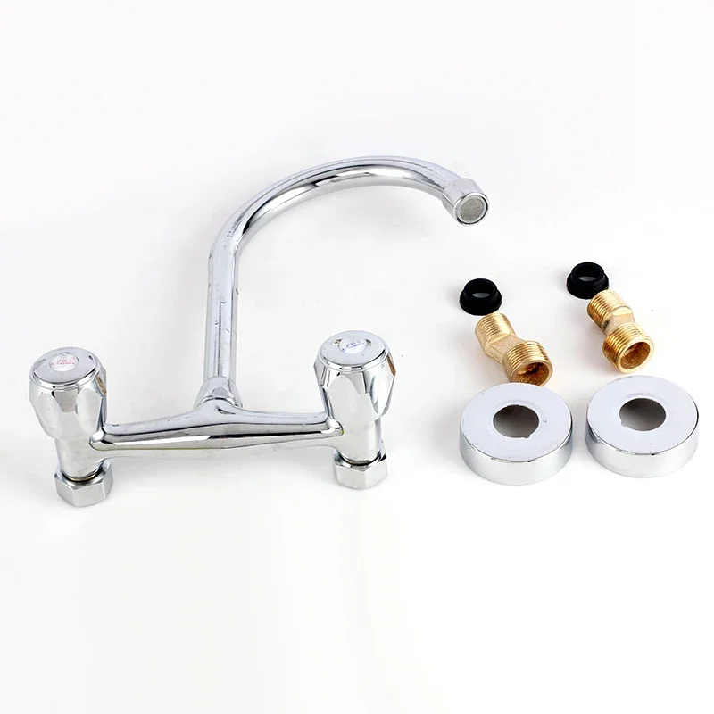 Double Handle Wall Mounted Basin Faucets Hot and Cold Water Shower Faucets Dual Hole Bathroom Sink Wash Basin Water Mixer Tap