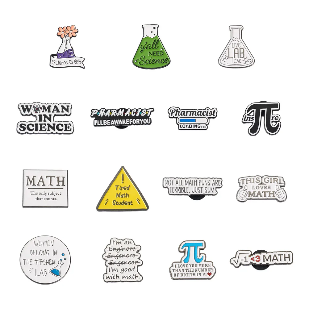 15Pcs Science Enamel Pin Mathematical Formula Pharmacist Equation Brooches Bag Lapel Clothes Badges Fashion Cute Gifts Students