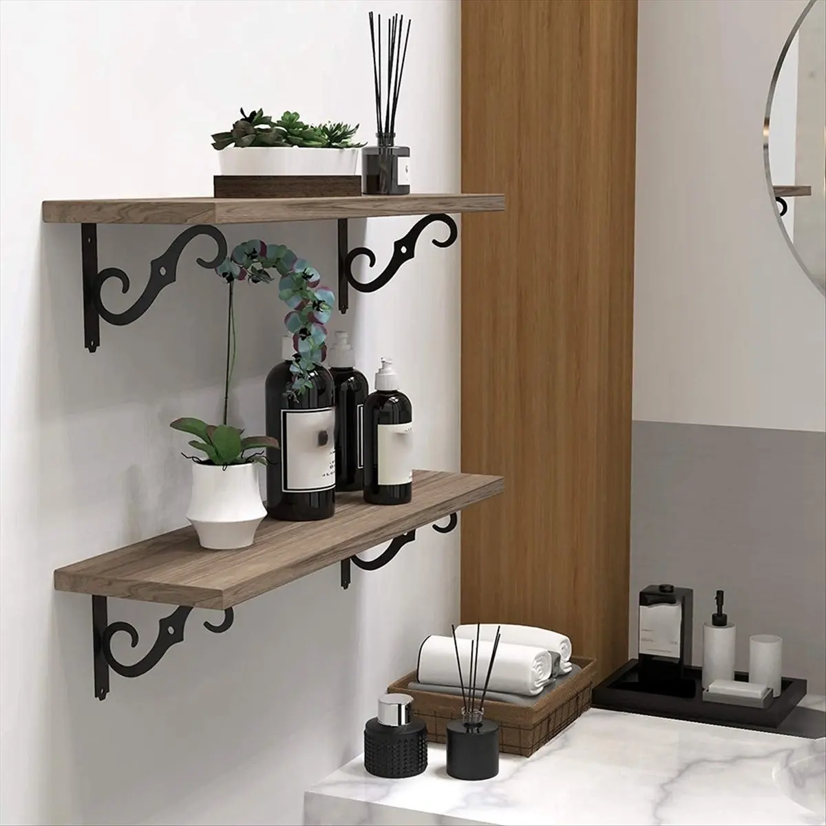 belong 4 Pack Decorative Shelf Brackets,5 Inch Black Shelf Brackets with Screws,L Shape Heavy Duty Wall Mounted Metal Bracket