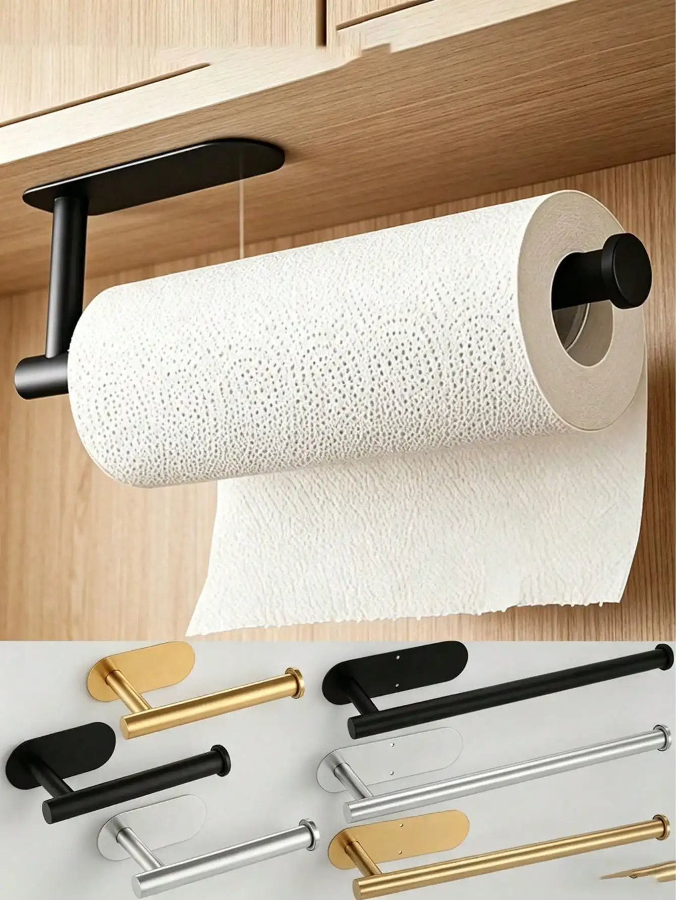 1 Piece Self-Adhesive Paper Towel Holder under Cabinet for Kitchen, Rv Bathroom, Storage Rack for Plastic Wrap and Paper Roll
