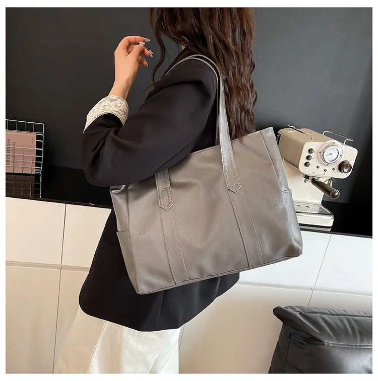 Vintage-Leder-Umhängetasche, geräumige Casual-Tragetasche mit zwei Griffen, Alltagstasche für Frauen, vielseitige Handtasche – Detail 27