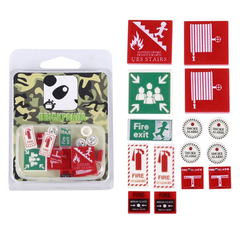 MOC Military City Street View Zombie Figures Printed Tile Building Blocks Fire Warning Sign Ammunition Box Parts Bricks Kids Toy