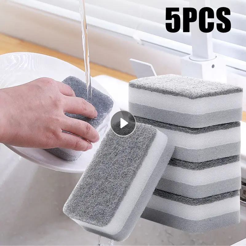 5PCS Pot Washing Sponges Double-sided Cleaning Spongs Household Scouring Pad Wipe Dishwashing Sponge Cloth Dish Kitchen Tools