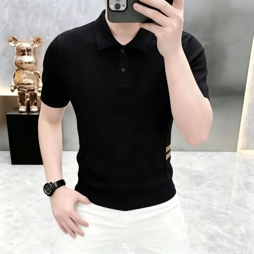 2026 model summer men's silk-trimmed lapel short-sleeved knitted polo shirt for business and casual wear — купить у AliExpress WW