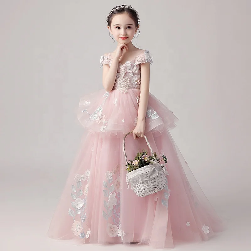 High Quality Pink Girls Boutique Clothes Party Kids Flower Girl Dresses