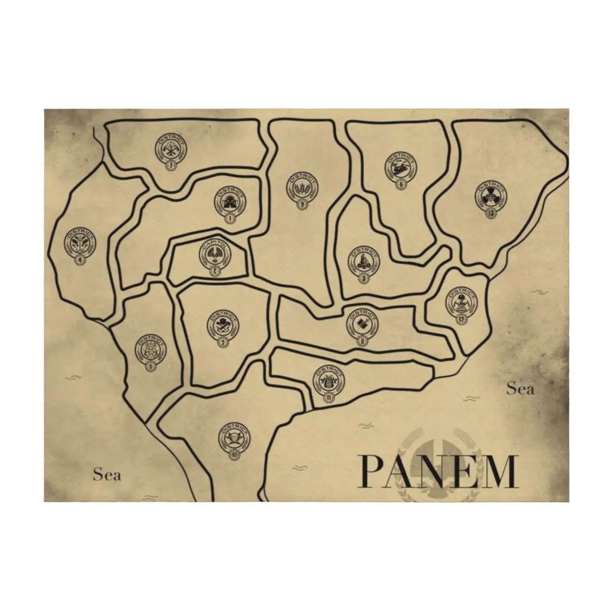 

The Hunger Games map of Panem with all Districts Throw Blanket Softest Warm Weighted Beautifuls Blankets