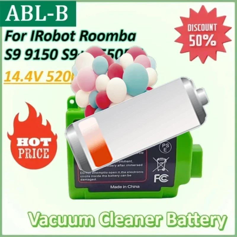 

ABL-B 14.4V 5200mAh Sweeper Rechargeable 18650 Battery for IRobot Roomba S9 9150 S9+ 9550PN Vacuum Cleaner Battery