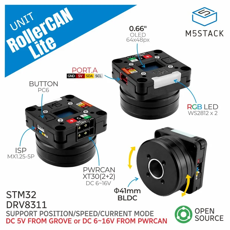 M5Stack Official RollerCAN Lite Brushless DC Motor Motion Kit with CAN/I2C Control for DIY Robotics And Electronics Projects