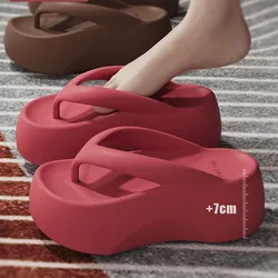 7.0 Thick Soles Raised Height Touching Character Slippers For Women To Wear Outdoors 2024 Summer Indoor Home Beach Slippers