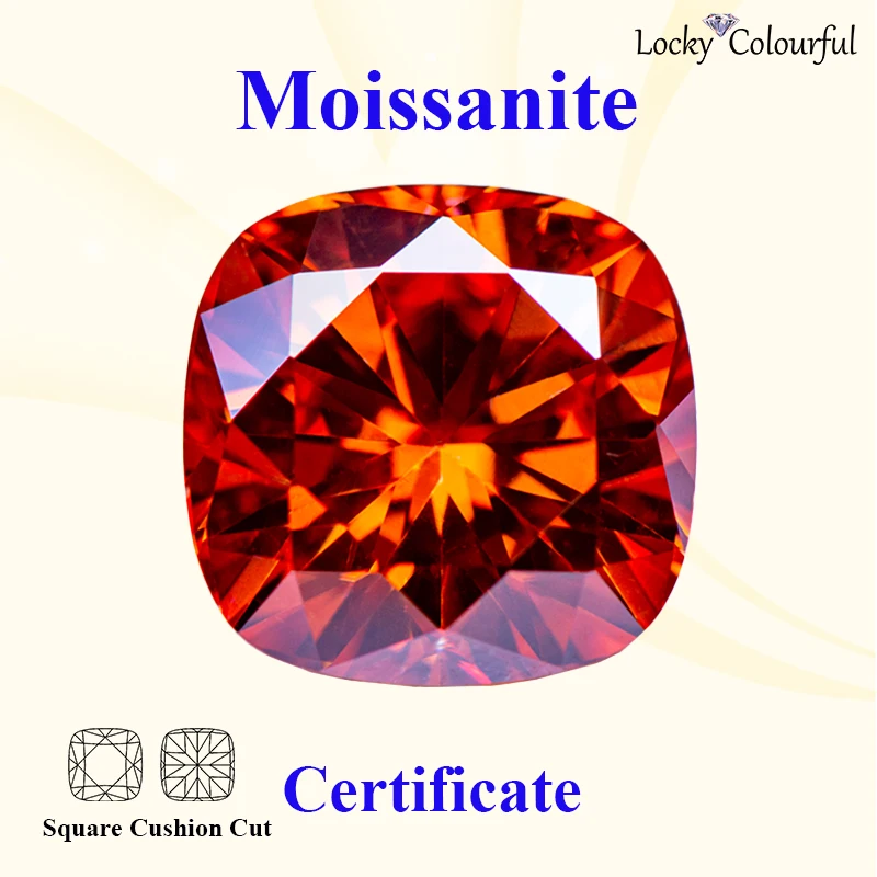 

Moissanite Orange Color Square Cushion Cut VVS1 for Beads Charms DIY Jewelry Making Pendant Rings Material with GRA Certificate