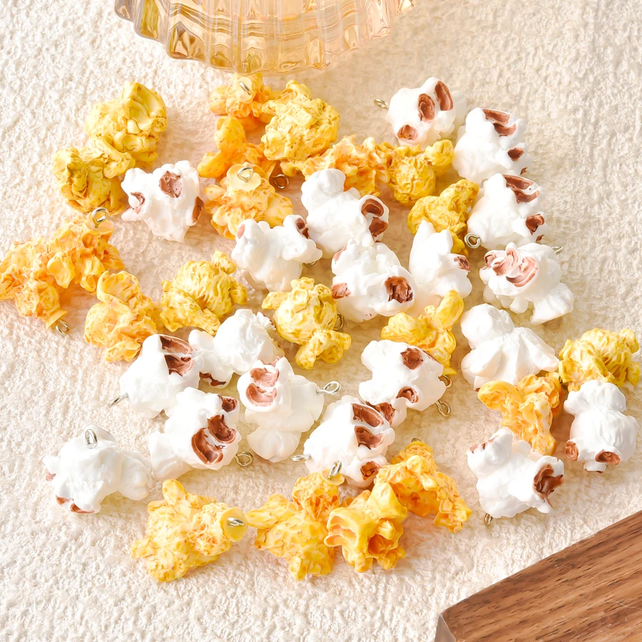 10/20Pcs Kawaii Harz 3D Simulation Lebensmittel Popcorn Breloques Schmuck DIY Ohrringe Material Mixed Schlange Cabochons Charms Großhandel – Detail 4