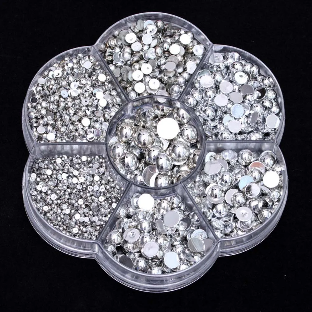 

2465Pcs Plastic Resin Half Round Pearl Beads Kit DIY Nail Art Decoration Box Packaging Beads Manicure Use DIY Nail Art Ornament