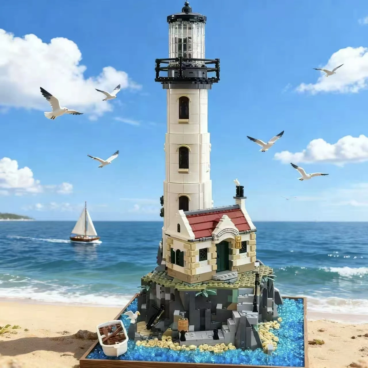 1053피스 등대 조립 세트/퍼즐 블록 수공예/어려운 조립 전시 선물 친구용 할로윈/추수감사절