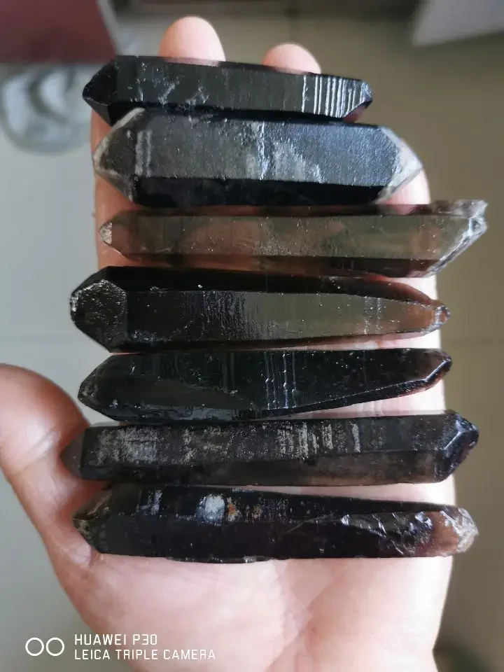Rare Himalayan Black SMOKY QUARTZ Crystal DT WAND Point Lemurian Specimen-1pcs