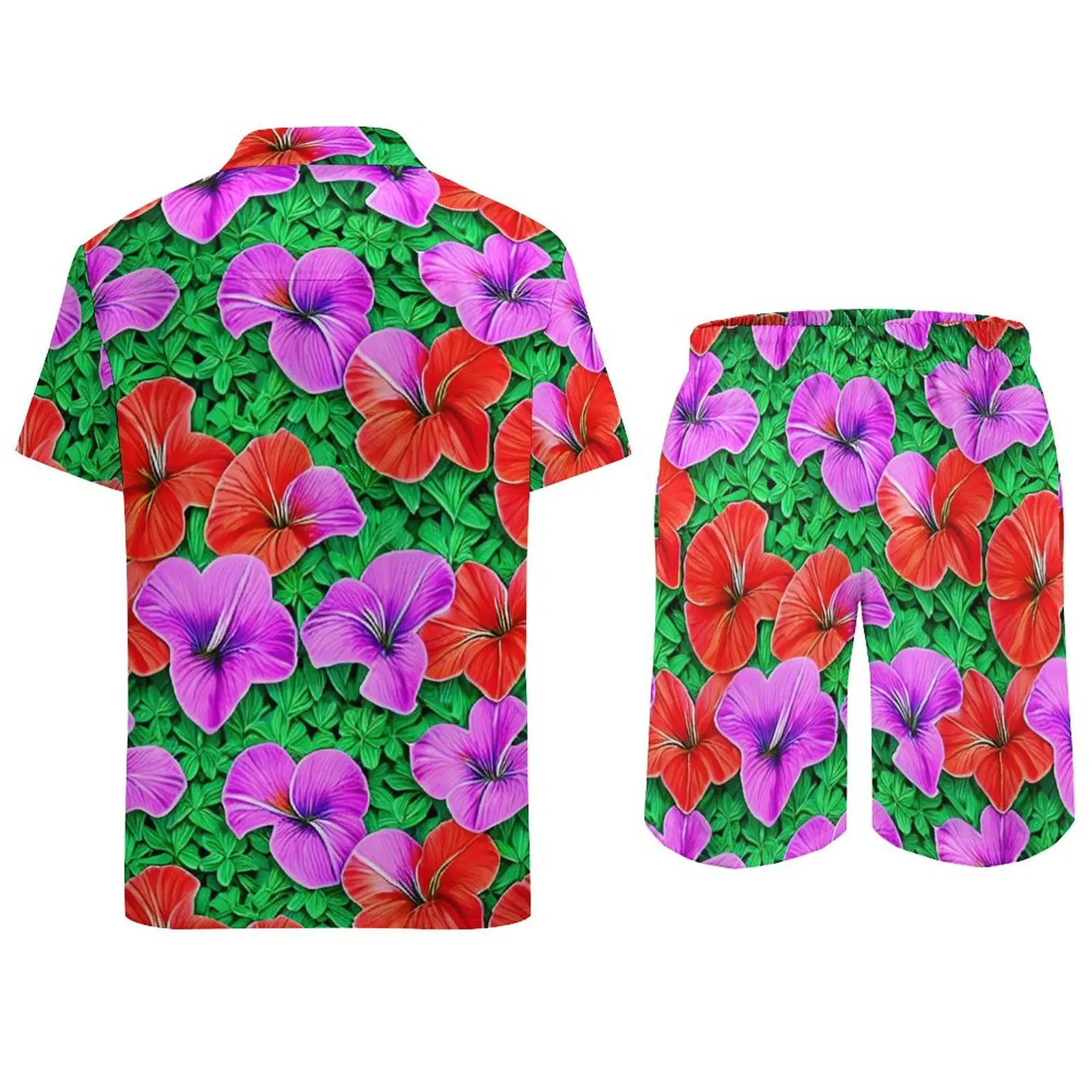 Bloemenprint Heren Sets Kleurrijke Hibiscus Casual Shorts Zomer Trendy Fitness Outdoor Shirt Met Korte Mouwen Plus Size Pak Cadeau