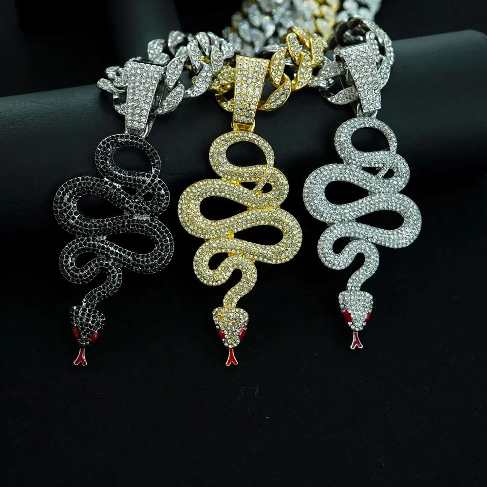 New Hip Hop Cobra Snake Necklaces with 15mm Cuban Chain Snake Animal Rapper Pendant Necklaces For Men Women Gothic Charm Jewelry