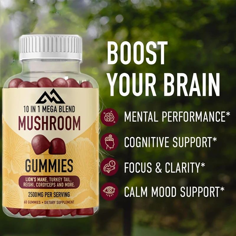 Mushroom mixture gummies 10 in1 Lion mane with turkey tail and other ingredients to support cognitive function and immune health