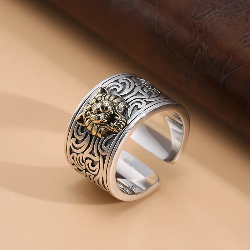 QEENKISS RG6941 Fine Jewelry Party Birthday Wedding Christmas Gift Vintage Tiger Silver Adjustable Ring for Men Father Boyfriend