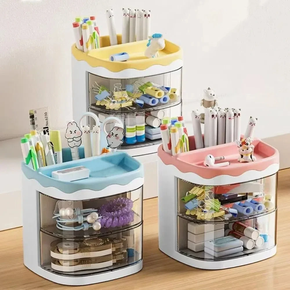 

Portable Desk Organizer Acrylic Multi-Section Pencil Case Multifunctional Makeup Brush Storage Box Home Office School