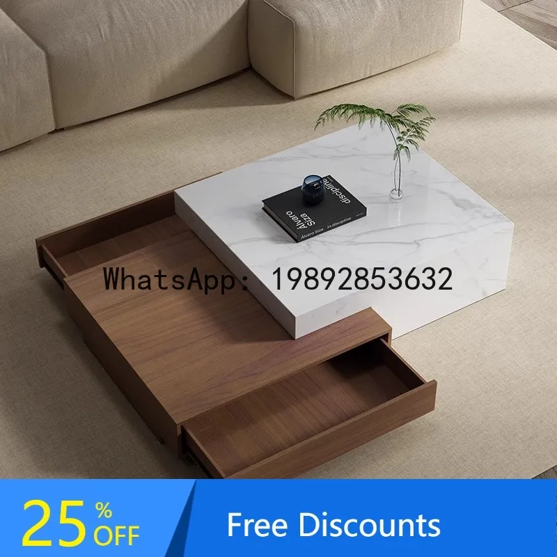 

Light Luxury Rock Plate Solid Wood Coffee Table Combination Minimalist Square Box Retractable Living Room Coffee Table