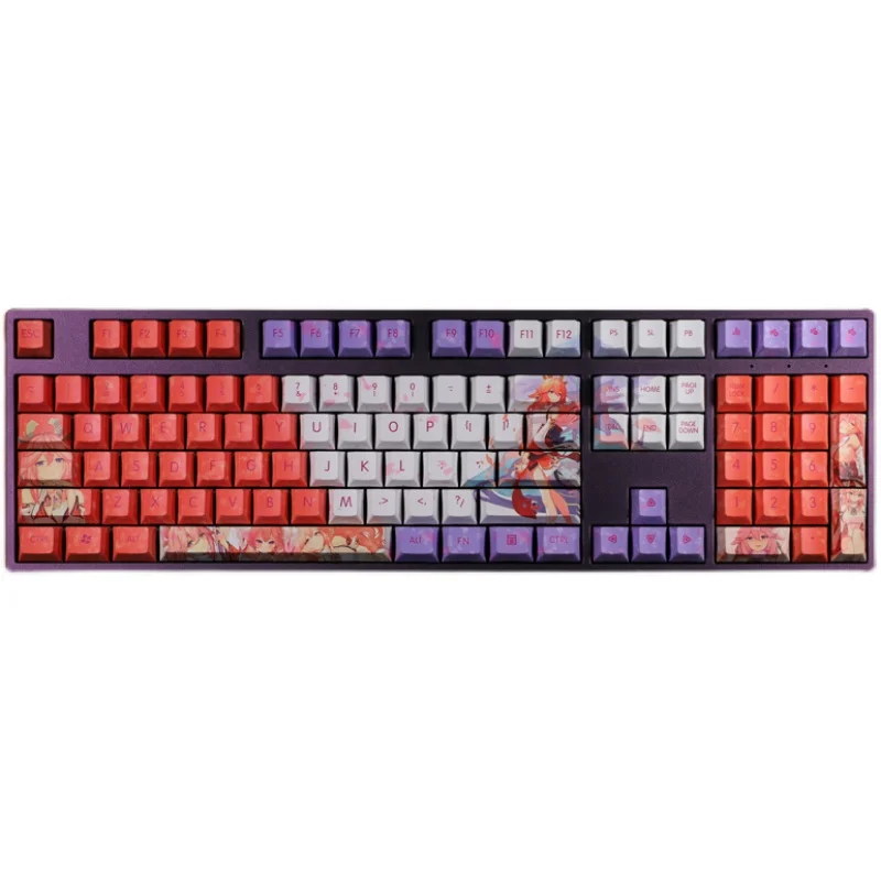 Genshin Impact Keycaps Yae Miko Thema Toetsenbord Pbt Materiaal Cherry Sublimatie 108 Key Caps Gamer Otaku Meisje Accessoires Keycap