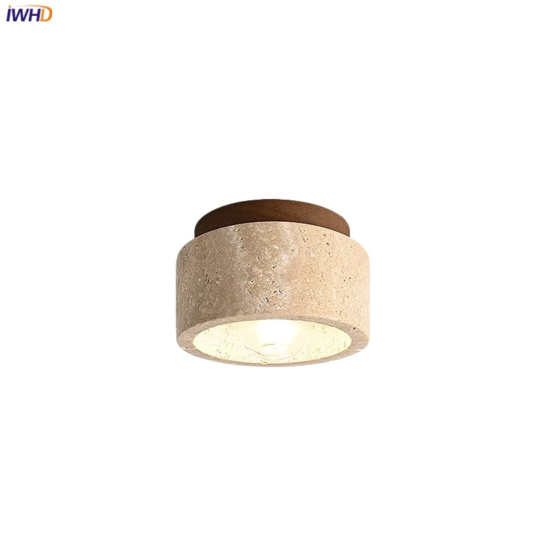 

IWHD Yellow Travertine LED Ceiling Lights Fixtures Bedroom Living Dining Room Wood Canopy Modern Nordic Ceiling Lamp Plafonnier