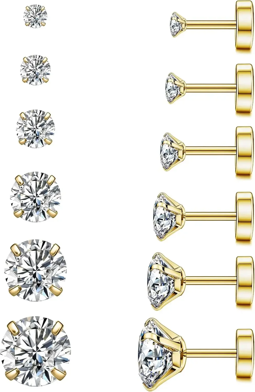 

Hypoallergenic Silver Stud Earrings for Sensitive Ears, 14K Gold Plated, Surgical Steel, Cubic