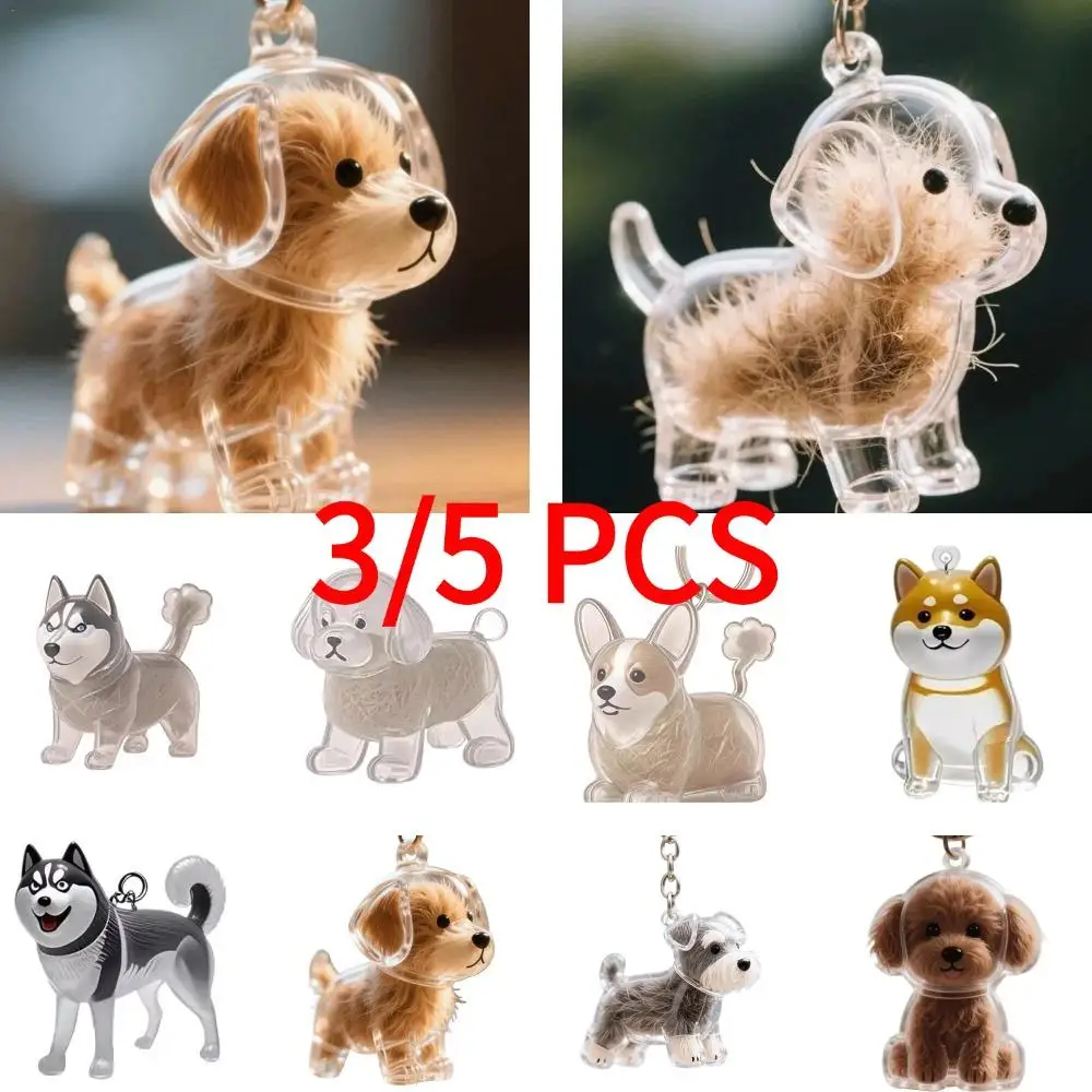 

3/5PCKawaii Transparent Puppy Hair Storage Memorial Capsule Dog Hair Storage Creative Keychain Pet Collection Pendant