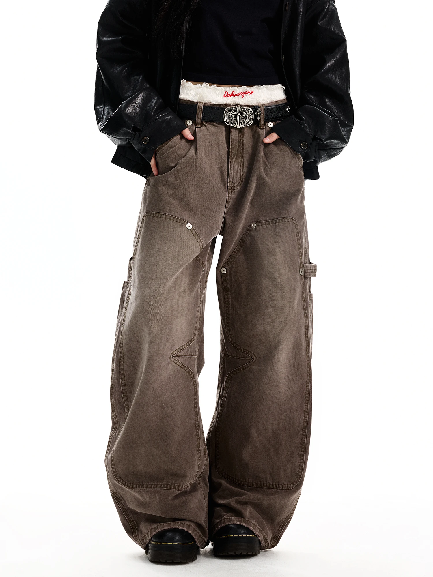 

Женские повседневные брюки Damon Island American Retro Waed Brown Blade в стиле хип-хоп, свободные, широкие, длинные