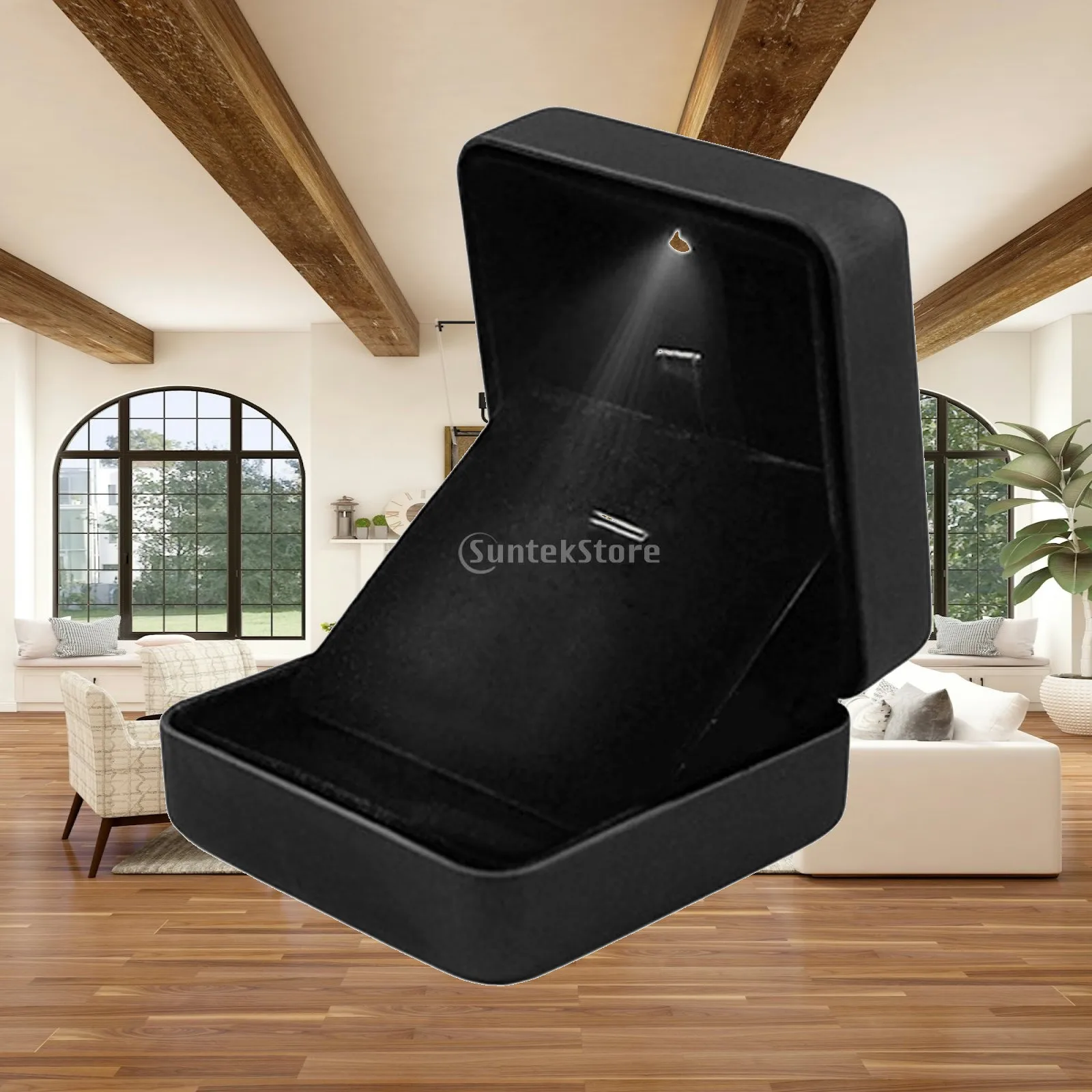 

LED Light Necklace Box Luxury Portable Velvet Square Pendant Necklace Box for Proposal Engagement Wedding Anniversary Birthday