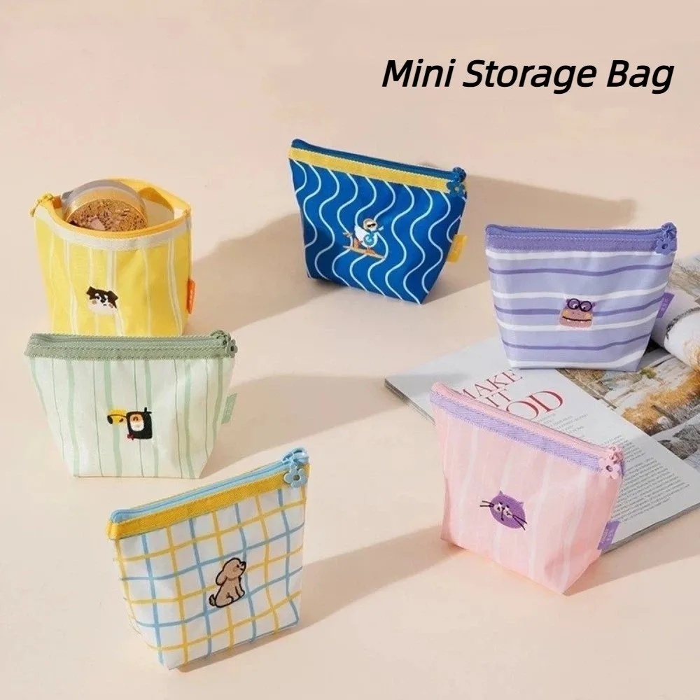 Large Capacity Coin Purse Polyester with Zipper Storage Bag Embroidery Pattern Cartoon Animal Pattern Snack Bag