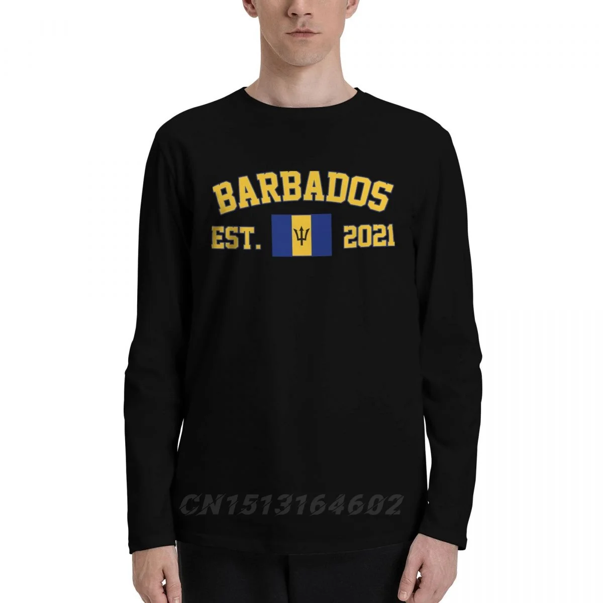 100% Cotton Barbados Flag With EST. Year Long Sleeve Autumn T shirts Men Women Unisex Clothing LS T-Shirt Tops Tees