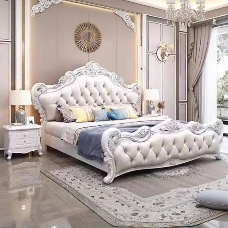 طاولة بجانب السرير، سرير مزدوج، ديكور غرف النوم، ألواح أمامية فاخرة، إطارات علوية للسرير المزدوج، أثاث منزلي من Queen Camas De Dormitorio #2