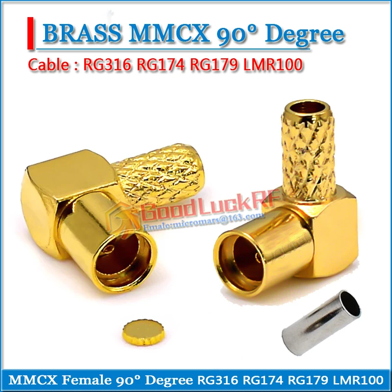 MMCX Male 90 Degree Right Angle TYPE L plug Crimp For RG179 LMR100  RG316 RG174 Cable Brass RF Coax Adapter PTFE