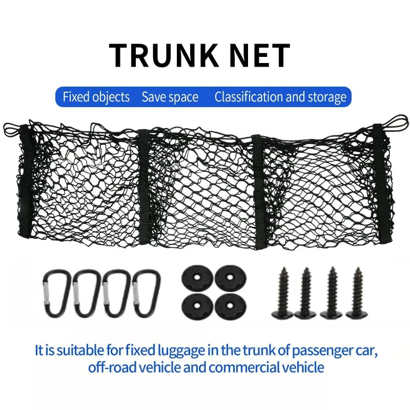 

Car Trunk Storage Mesh Bag Three Grid Mesh Cargo Net Trunk Bed Organizer Mesh Storage Net for SUV Car Toyota Pickup Truck Bed