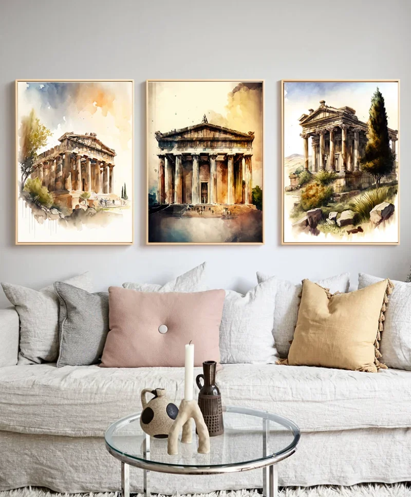 World Historic Site Great Wall Pyramid Taj Mahal Ruins Art Poster Watercolor Canvas Painting Wall Prints Picture Room Home Decor