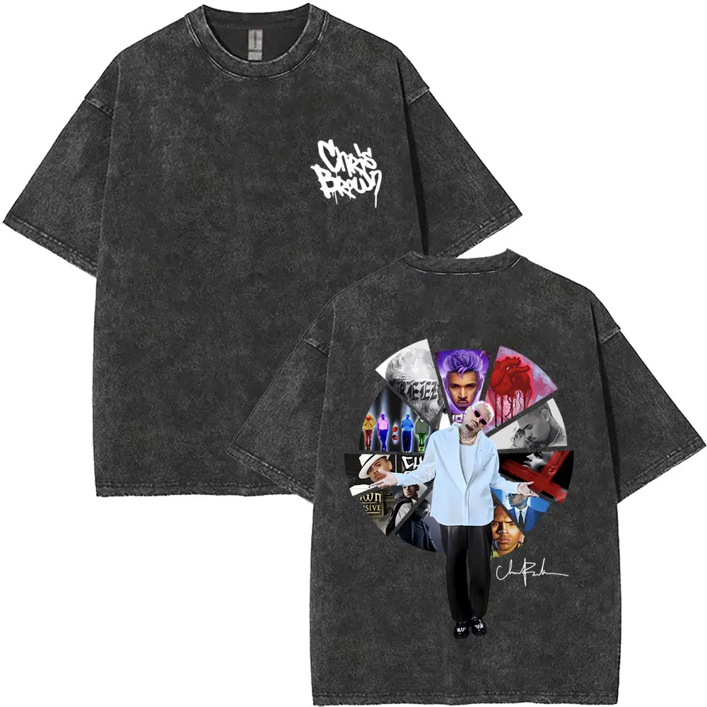 

Vintage Washed Chris Brown Album Cover Graphic T Shirt Breezy Bowl XX Tour 2025 T-shirt Men Women Hip Hop Fashion Music T-shirts