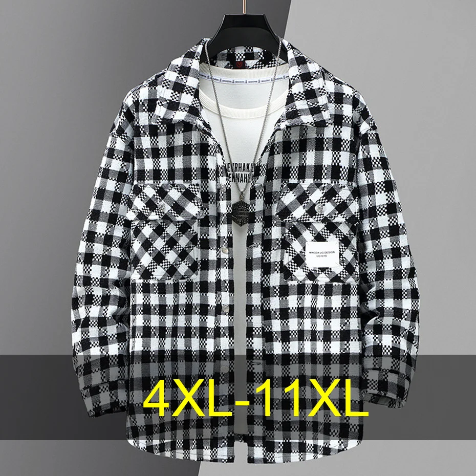 

Plaid Jacket Men 11XL 10XL Plus Size Cargo Jacket Coat Spring Autumn Plaid Jackets Male Big Size Outerwear