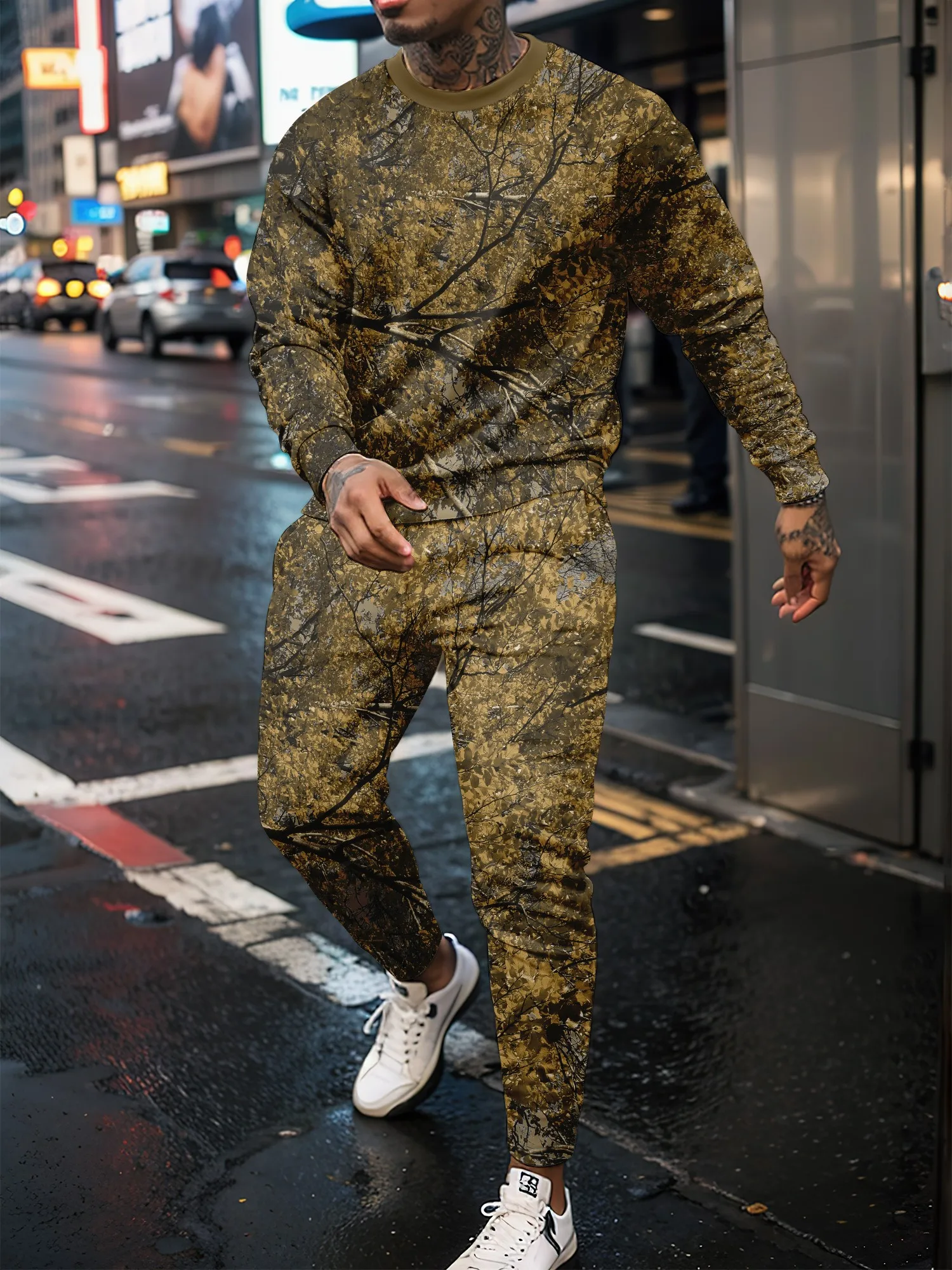 Jungle Camouflage 3D Print Men's Sportswear Set Casual Long-Sleeved T Shirt Pants 2-Piece Set Oversized Pullover Men Clothing