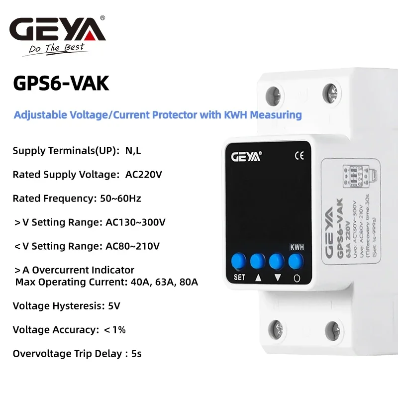 GEYA DIN-Schienenmontiertes Einstellbares Überspannungs-/Unterspannungsschutzgerät 110VAC 220VAC 40A/63A/80A Digitale Anzeige – Detail 4