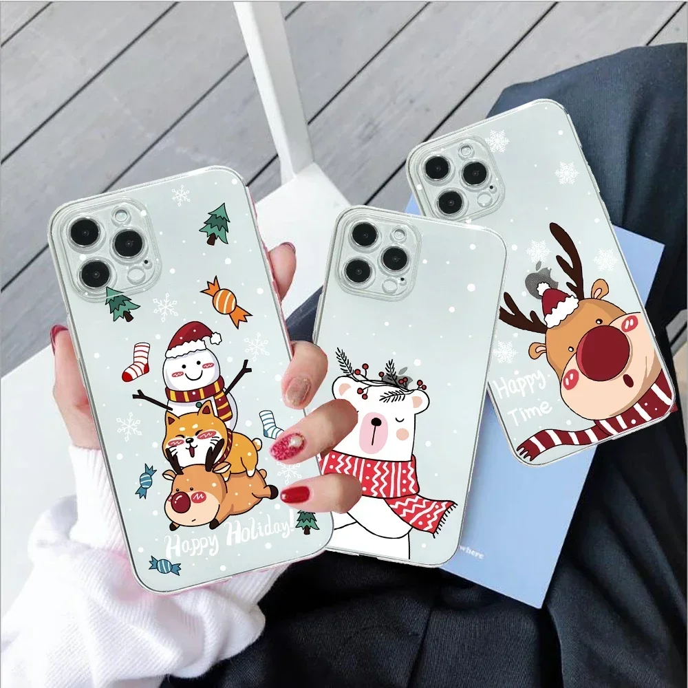 Christmas Santa Reindeer Xmas Phone Case For Samsung Galaxy S23 S24 S22 Plus Ultra S22+ S23+ S24+ Transparent Cover Fundas Shell