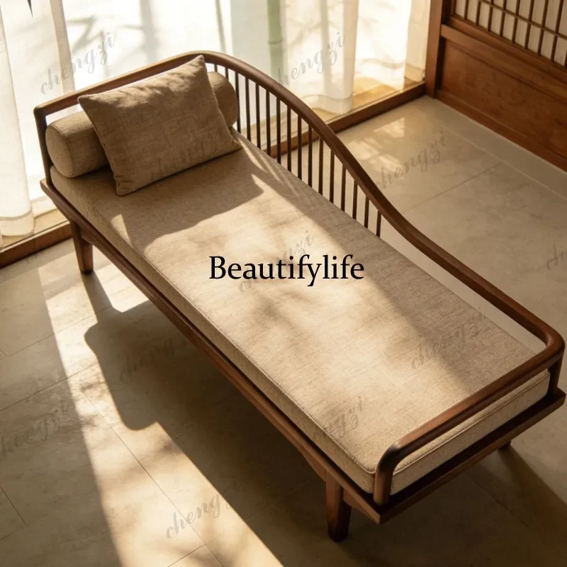 01A New Chinese-style North American black walnut chaise longue living room minimalist chaise longue Song-style aesthetic sofa