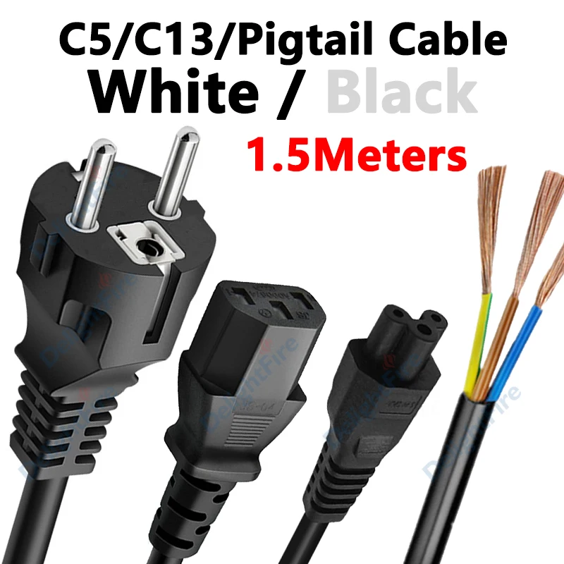 Câble d'alimentation ue en queue de cochon C5 C13, 1.5M, rallonge IEC320 220V pour PC, ordinateur, imprimante, moniteur TV, Charge