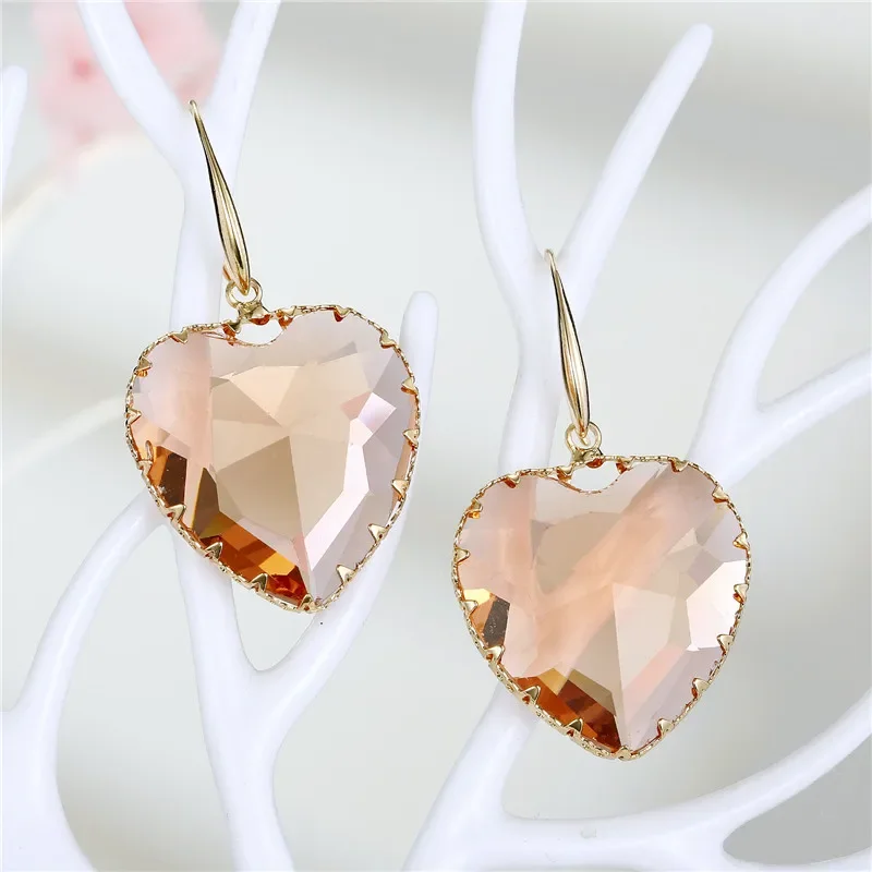 1Pair Female Green Crystal Earrings For Women Jewelry Love Heart Dangle Earings Eardrop Christmas Earing E335