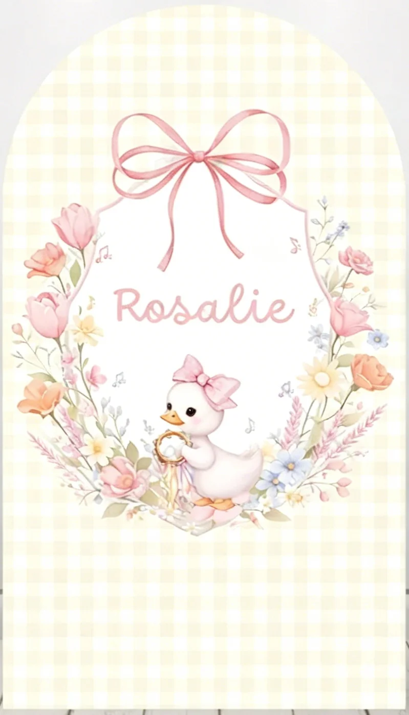 LS Custom 2-Sided One Silly Goose Pink Floral Bow Girls Birthday Party Baby Shower Cover Arch Background Decor Backdrop