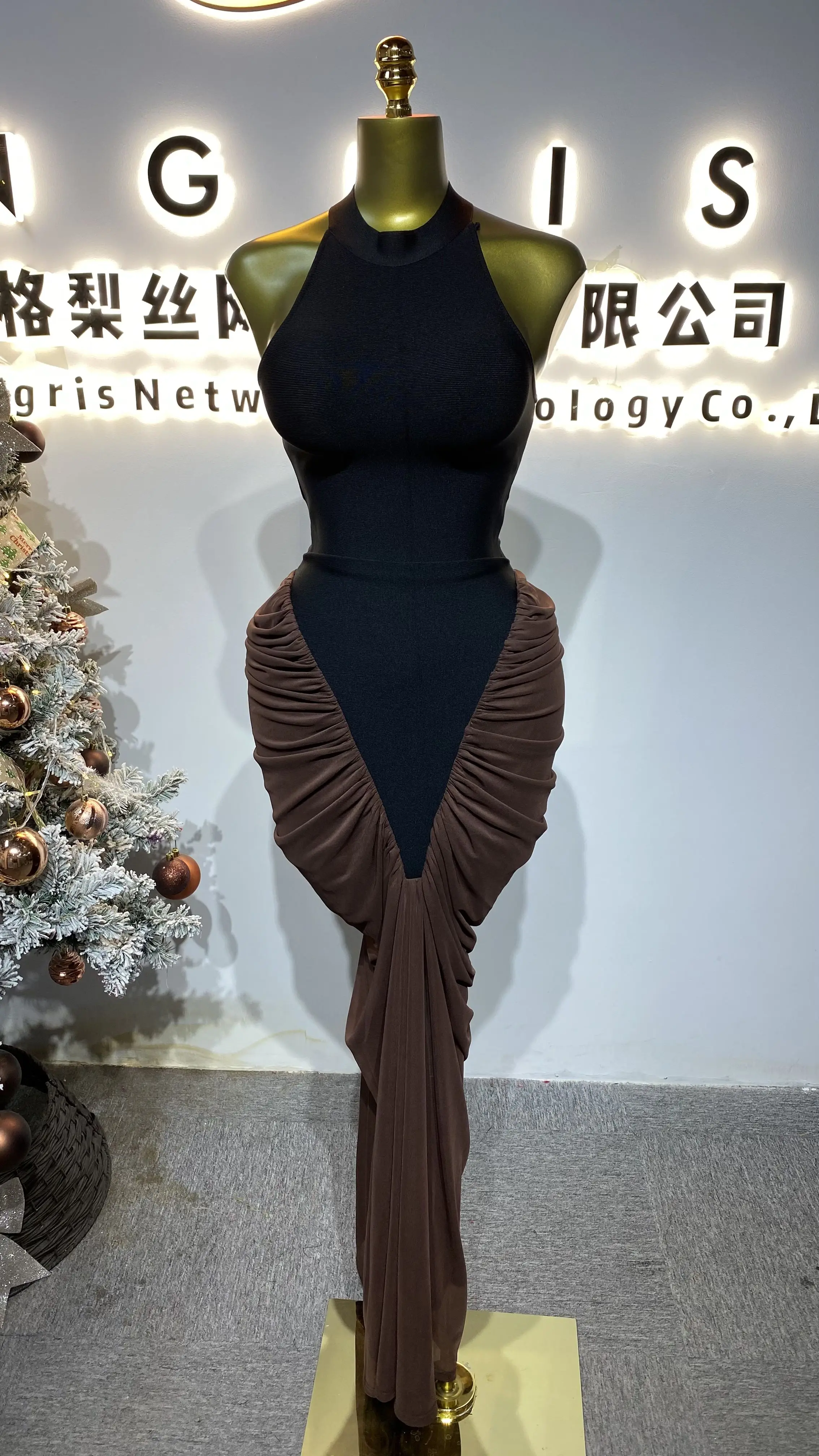 

Luxury quality women's sleeveless bandage color patchwork long dress sexy party evening gown-GZXX158