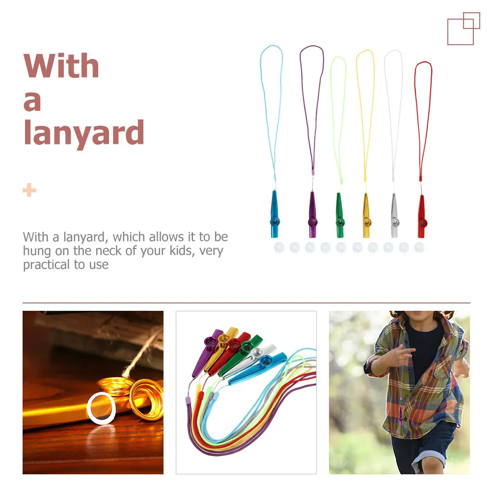 

1Set Metal Kazoo Premium Aluminum Alloy Beginner Instrument for Kids Bright Color Small Music Flute with Lanyard Replacement