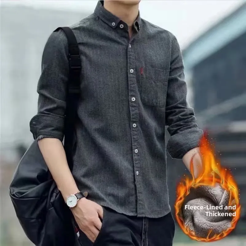 

Men's Winter Fce Lined Striped irt Slim Fit Long Sve Faionable Outerwear Youthful Sle Collar No Ironing ...