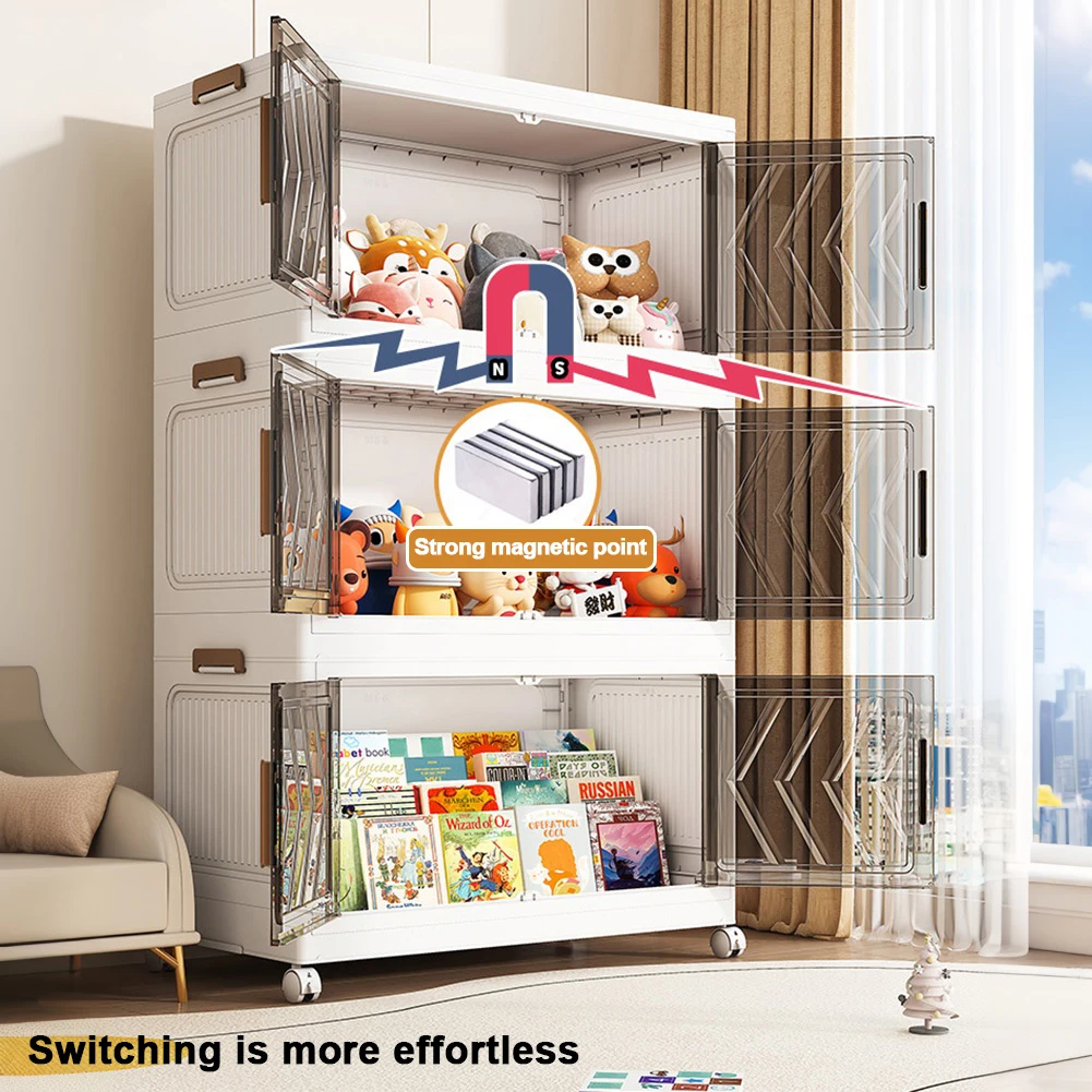 4 Tier Stackable Storage Bins with Doors & Wheels Foldable Organization Storage Drawer for Living Room Bedroom Office image 2