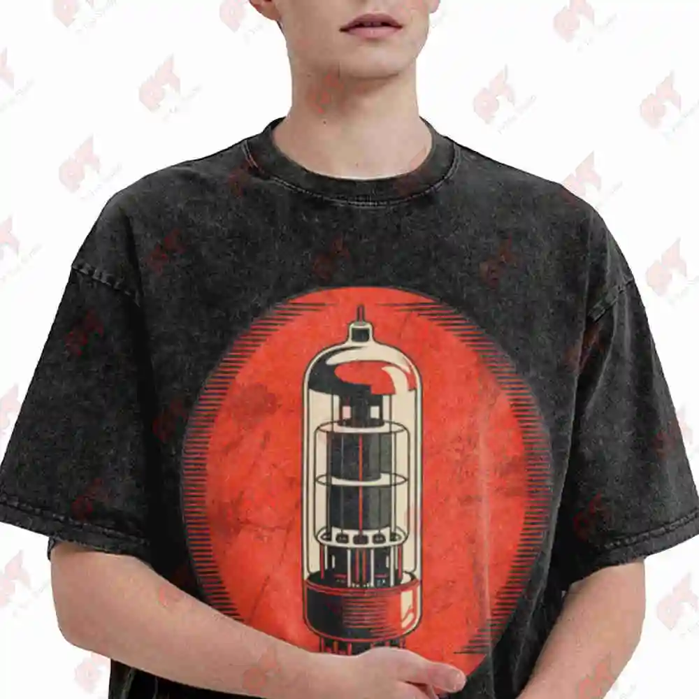 Vacuum Tube Amp Analog Vintage Retro 80S 90S Music Producer Vintage Washed Tee Pure Cotton T-Shirt
